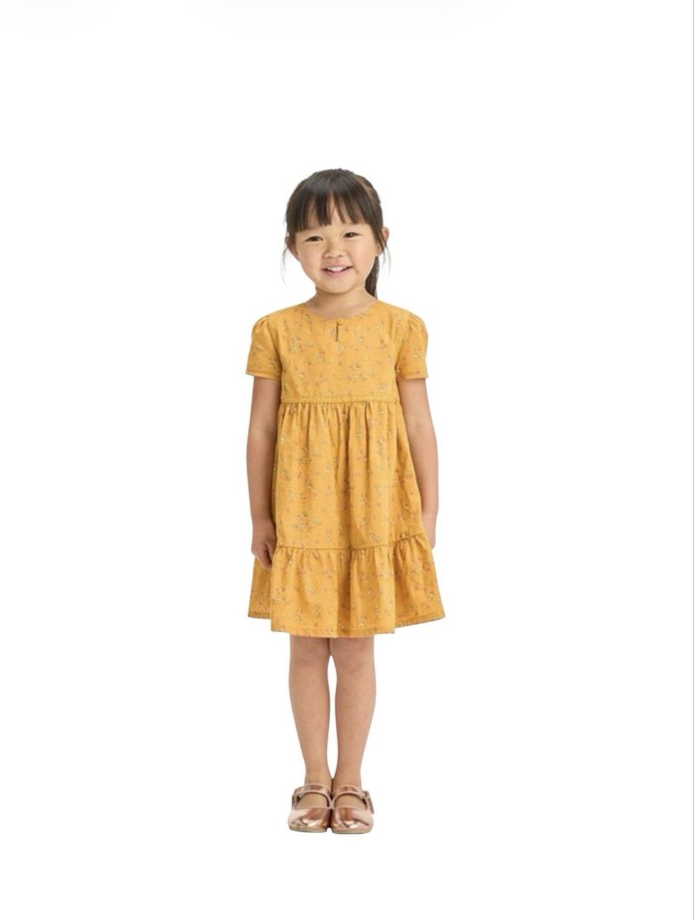 OshKosh B'gosh Girls 3T Yellow Floral A-Line Dress Puff Sleeve Toddler